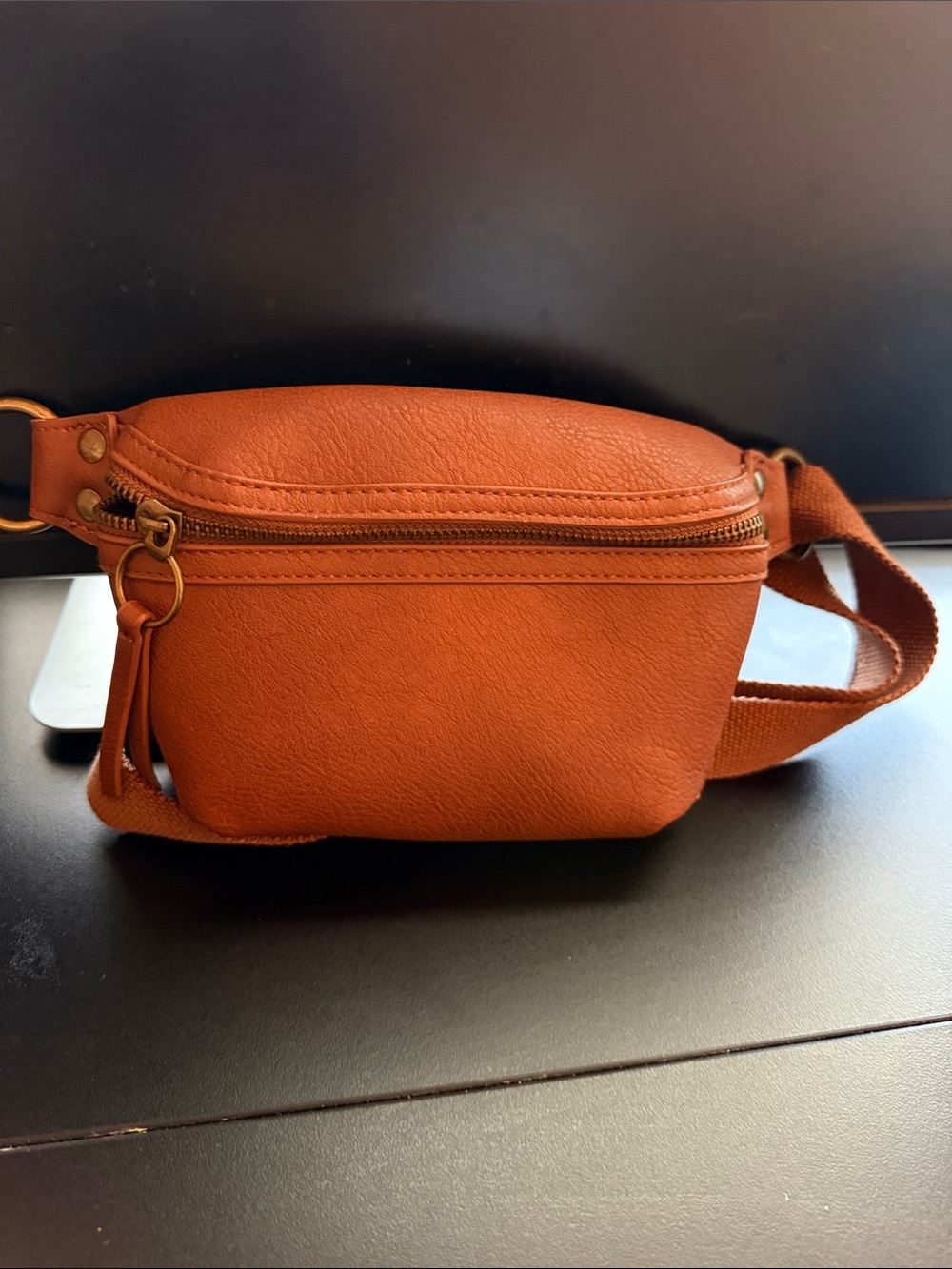 Women's Orange Leather Crossbody Belt Bag